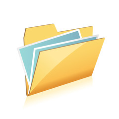 Open folder icon with documents on white background