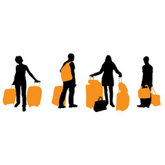 Silhouette of traveling people with suitcases and bags - traveller