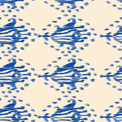 Ikat seamless bohemian ethnic blue vector pattern in watercolour style. Watercolor ikat oriental ornaments for fabric, textile, wrapping