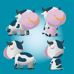 Cow Cartoon Character Pose Set Vector