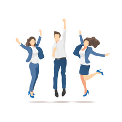 Happy people celebrating victory on a white background. Vector illustration.