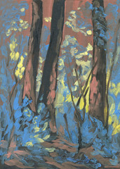 landscape with trees of red and blue color