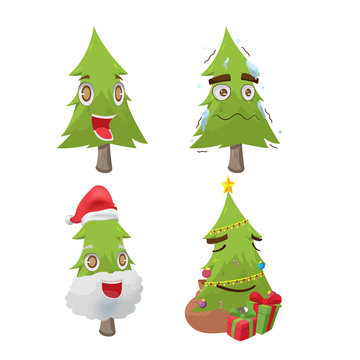 Christmas Tree Cartoon Fun Character Vector
