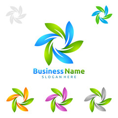 Natural Green Tree Logo with Ecology Leaf Concept