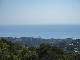 Houses on the background of the sea