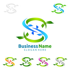 S letter with green tree of ecology leaf vector logo design