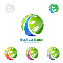 Natural Green Tree Logo with Ecology Leaf Concept