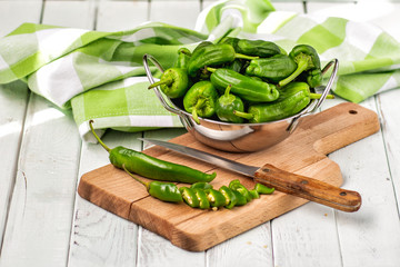 green Pepper in the Cup and on the cutting Board.healthy lifestyle.