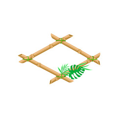 Wooden frame made of bamboo sticks with palm leaf vector Illustration on a white background