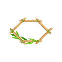 Wooden frame made of bamboo sticks and leaves vector Illustration on a white background