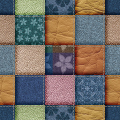 seamless leather and jeans patchwork background
