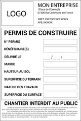 Panneau d’affichage représentant un permis de construire en France avec toutes les mentions légales