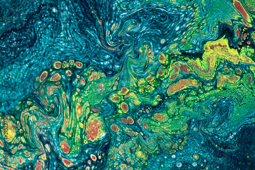 Marbling Textured Creative Background Mixing Green Blue Yellow