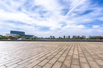 empty square with city skyline