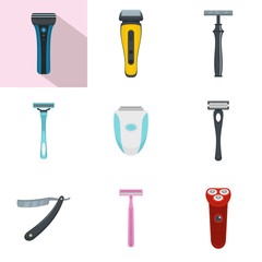 Shaver blade razor personal icons set. Flat illustration of 9 shaver blade razor personal vector icons isolated on white