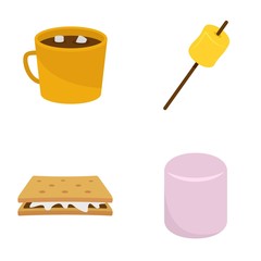 Marshmallow smores candy icons set. Flat illustration of 4 marshmallow smores candy vector icons isolated on white