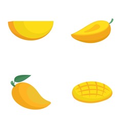 Mango fruit yellow icons set. Flat illustration of 4 mango fruit yellow vector icons isolated on white