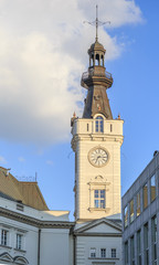 Tower of rebuilt historic Jablonowski Palace  on Theatre Square in Warsaw, Poland.
Before World War II this  palace served as Warsaw City Hall