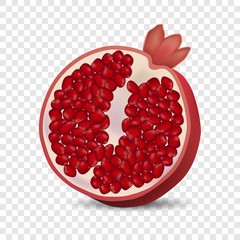 Half pomegranate icon. Realistic illustration of half pomegranate vector icon for on transparent background
