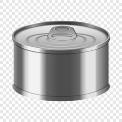 Fish tin can mockup. Realistic illustration of fish tin can vector mockup for on transparent background