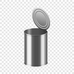 Open tin can mockup. Realistic illustration of open tin can vector mockup for on transparent background