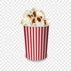 Popcorn paper glass mockup. Realistic illustration of popcorn paper glass vector mockup for on transparent background