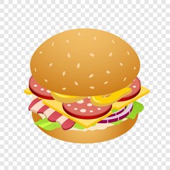 Cheesburger icon. Isometric of cheesburger vector icon for on transparent background
