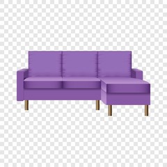 Purple living room sofa mockup. Realistic illustration of purple living room sofa vector mockup for on transparent background