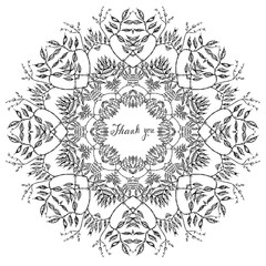 Mandala. Sweet pea. Beautiful vintage round pattern. Invitation, t-shirt print, wedding card. Tattoo element. black and white.Decorative retro banner isolated.