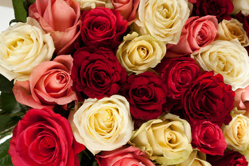 roses top view bouquet background closeup