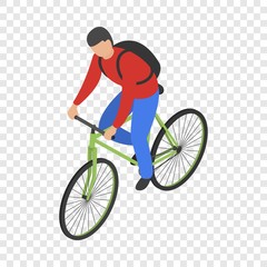 Man bike delivery icon. Isometric of man bike delivery vector icon for on transparent background