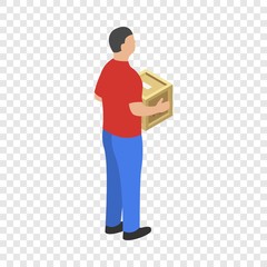 Man delivery box icon. Isometric of man delivery box vector icon for on transparent background
