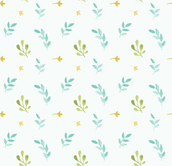 Leaves and branches vector pattern in hand drawn watercolor style. Delicate seamless background.