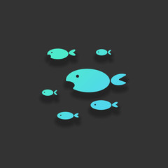 School of fishes. Colorful logo concept with soft shadow on dark