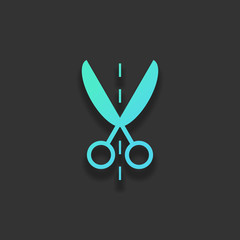 Scissor icon. Colorful logo concept with soft shadow on dark bac