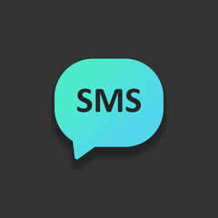 sms icon. Colorful logo concept with soft shadow on dark backgro