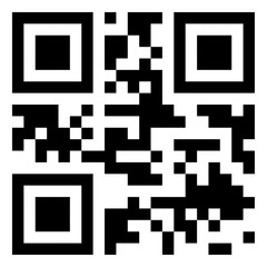 Modern black QR code on white background for scanning with mobile phone.