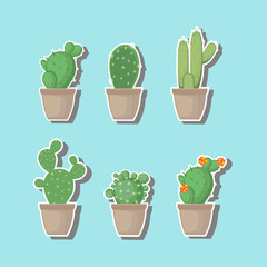 Stickers. Succulent and cactus seamless pattern, background. Vector illustration.
