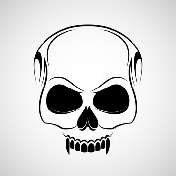 Skull is a vampire with fangs. Logo tattoo isolated on white background.