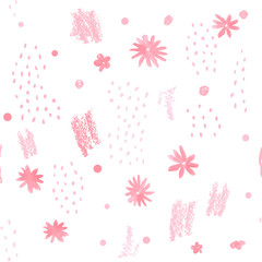 Modern vector abstract seamless geometric pattern with stylized flowers and leaves in retro scandinavian style.