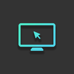 Desktop computer and mouse arrow. Simple digital icon. Colorful