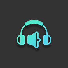 Headphones and volume level. Medium volume level. Simple icon. C