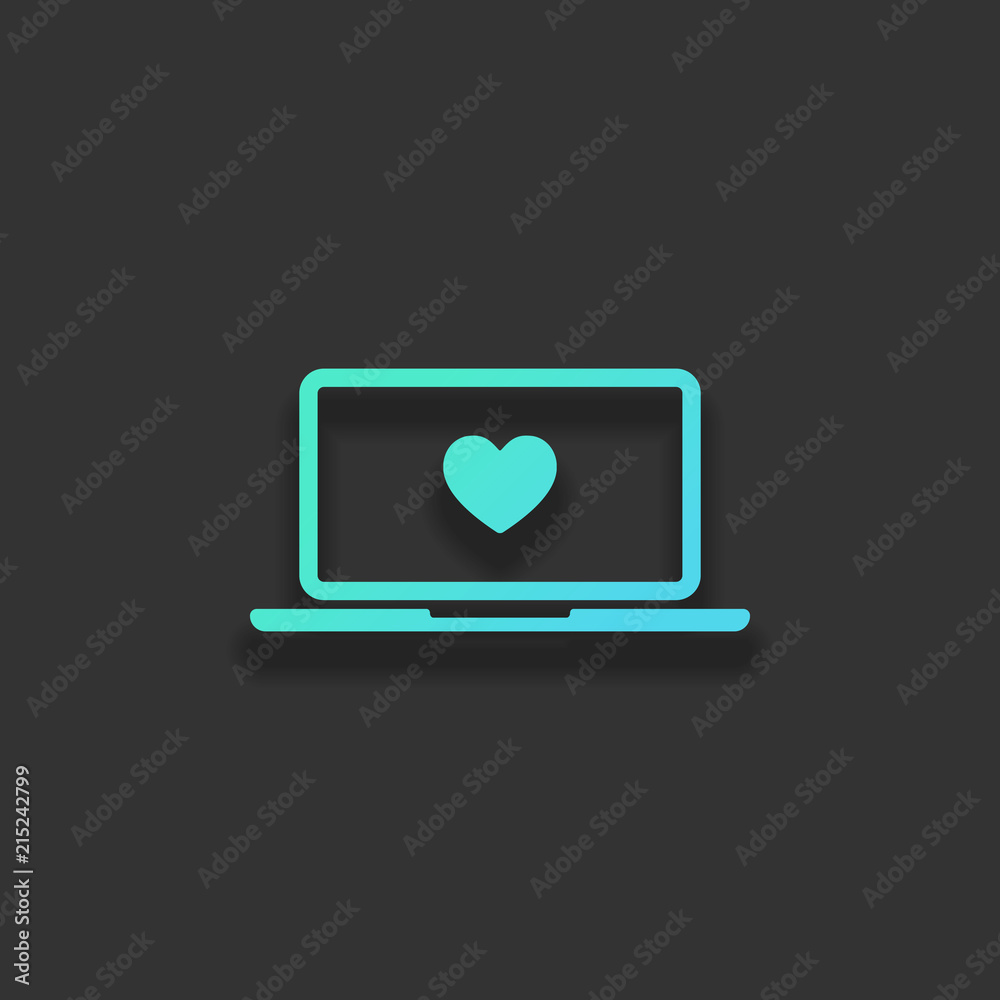 Poster laptop or notebook computer with heart on screen. simple icon. c