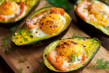 Baked eggs in avocado with smoked salmon