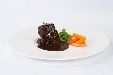 Braised lamb with vegetables and spetsle.