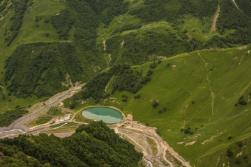 blue lake in mountains valley