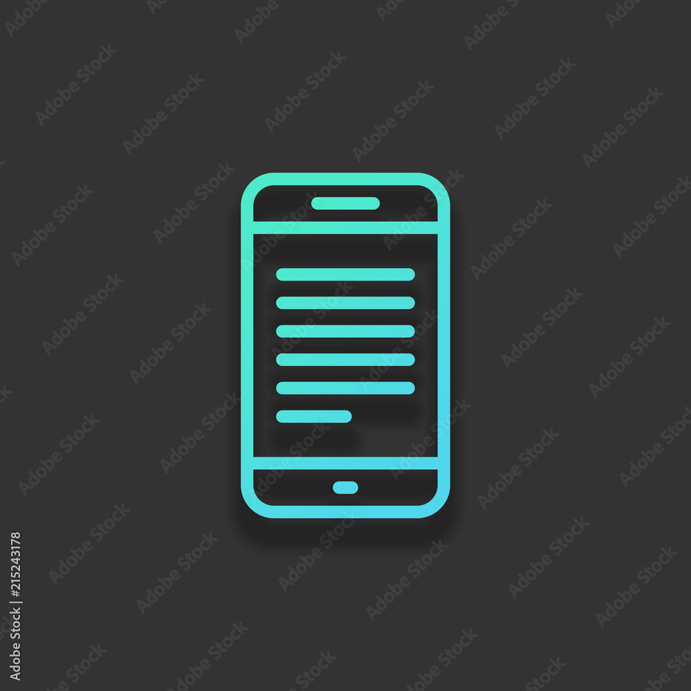 Poster mobile phone with text on screen. simple linear icon with thin o