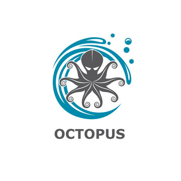 icon of octopus with water splash isolated on white background