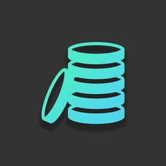 Coin stack icon. Colorful logo concept with soft shadow on dark