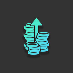 Coins stack, finance grow, up arrow. Colorful logo concept with